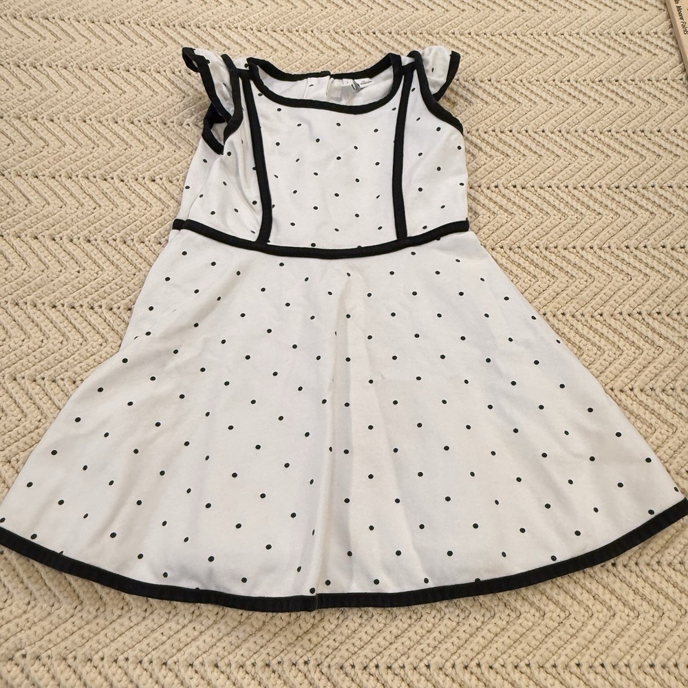 Janie and Jack Dress Girls 2T White w Black Polka Dots Sleeveless Button Back